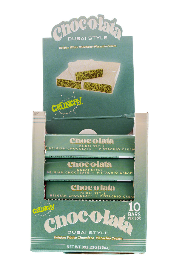CHOCOLATA Dubai Style Crunchy White Chocolate 3.5oz Bar 10 Pack