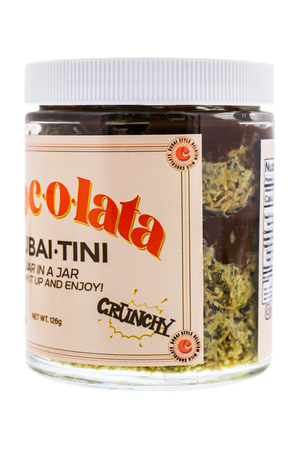 Dubai Style Chocolate in a Jar of Chocolata DubaiTini with a crunchy texture on a white background