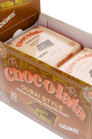 Box of Crunchy Choco-Lata Dubai Style Belgian Chocolate Pistachio Cream bars