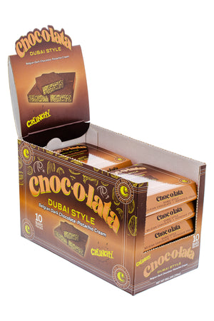 Side View Display Box of Chocolata Dubai Style Dark Chocolate 10 pack bars with packaging design.
