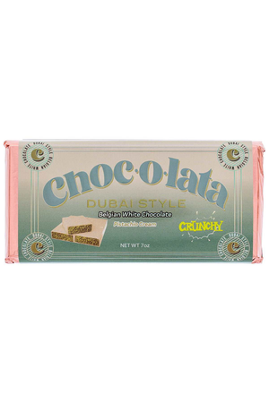 Chocolata Belgian White Chocolate Crunch bar front view packaging on a white background