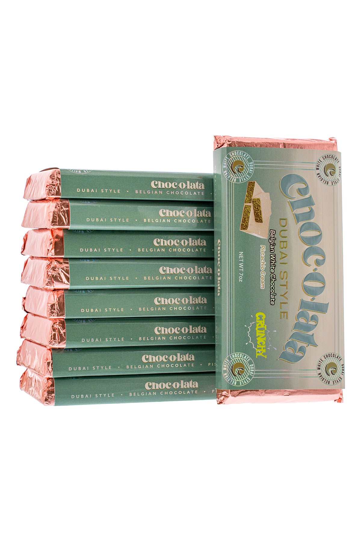 Packaging of Chocolata chocolate bars stacked up with a white background