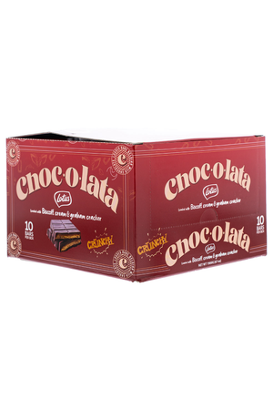 Chocolate Bars, Red box of Chocolata, crunchy Biscoff Crea,m Granham cookies flavor on a white background