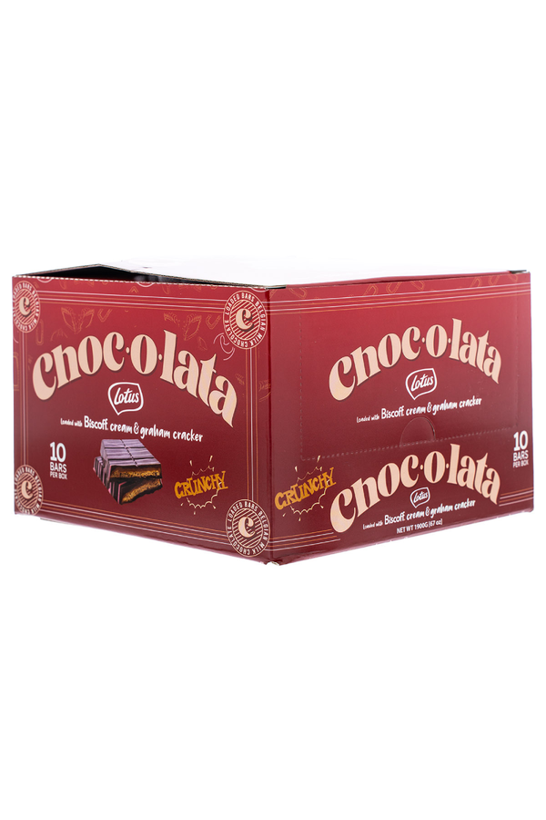 Chocolate Bars, Red box of Chocolata, crunchy Biscoff Crea,m Granham cookies flavor on a white background