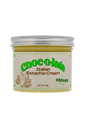 Jar of Chocolata Italian Pistachio Cream on a white background