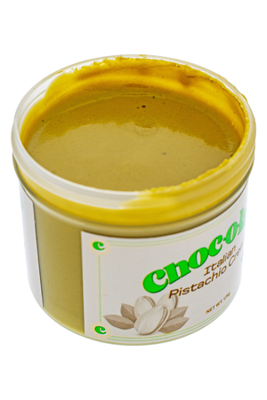 Jar of Italian Pistachio spread with a visible brand label on a white background