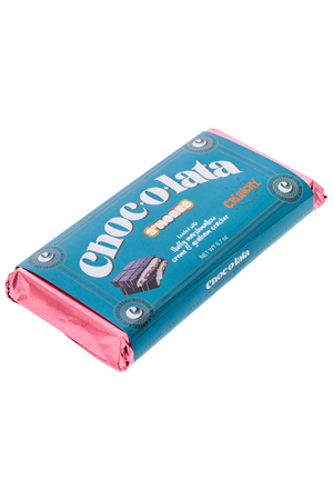 Chocolate bar Chocolata Smores Camp Fire marshmallow creme & graham cracker with blue packaging with pink foil border on a white background