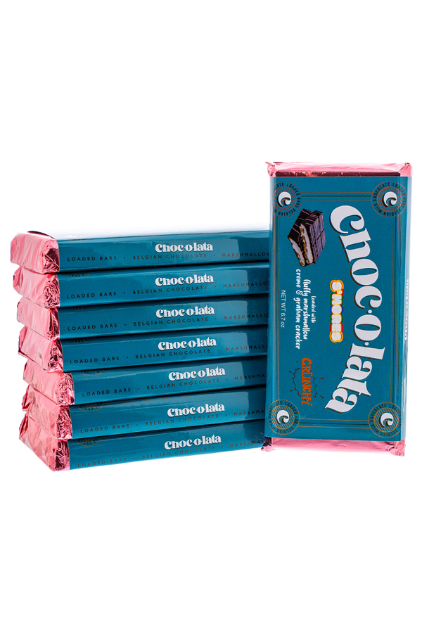 Pack of Chocolata chocolate bars with blue wrappers on a white background